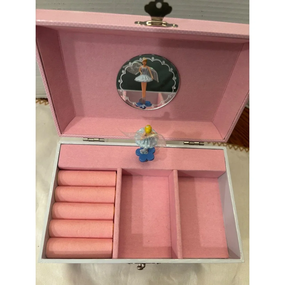 Fairy Garden Musical Jewelry Box with Spinning Ballerina and Two Drawers Pink